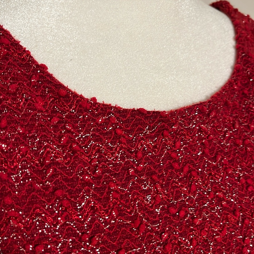 Jennifer Lopez knit lace sweater red with silver thread & sequins. V-back. Sz M - Picture 5 of 14